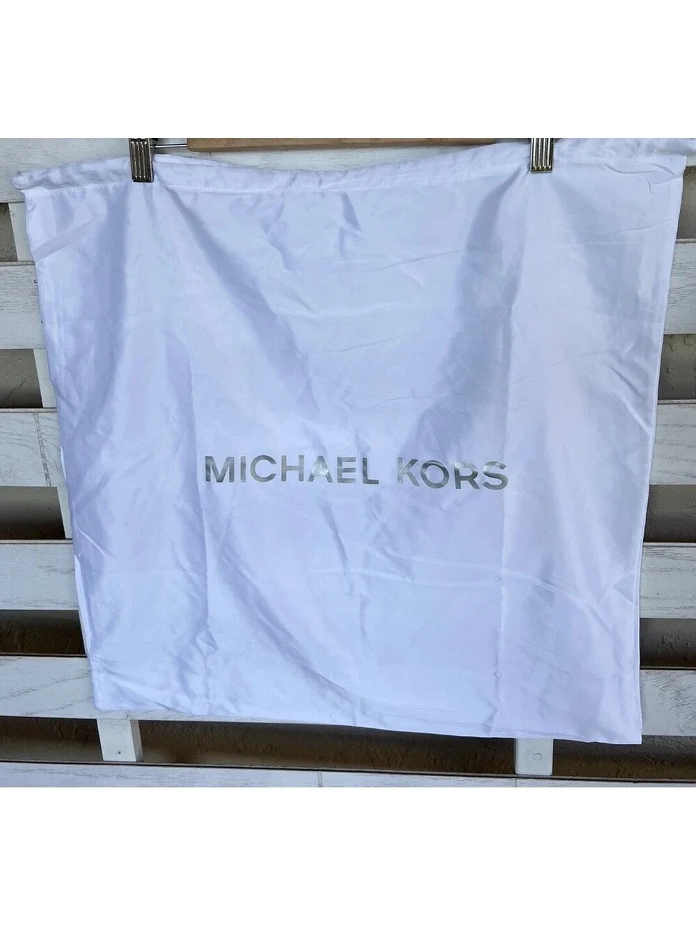 Michael Kors Large 18.5X18” Logo White Satin Drawstring Cover Dust Bag.